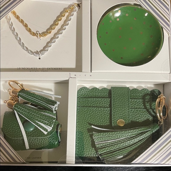 Leith Accessories - Leith gift set-gold & silver necklaces/trinket dish/mini bag keychain/card case